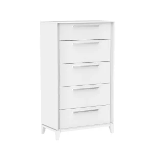 Commode 5 tiroirs moderna pour chambre, blanc