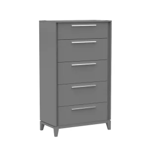 Commode 5 tiroirs moderna pour chambre, gris foncé