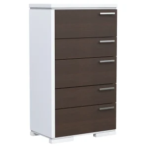 Bureau - 5 Tiroirs - Joe - Blanc et Bois de Noyer