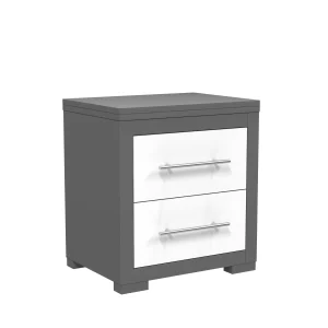 Table de nuit barton pour déco chambre, gris foncé & blanc