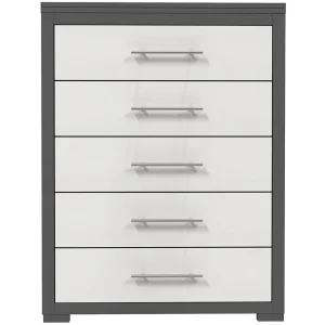 Barton commode de rangement 5 tiroirs pour chambre, gris foncé & blanc