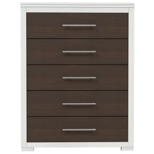 Barton commode de rangement 5 tiroirs pour chambre, noyer & blanc