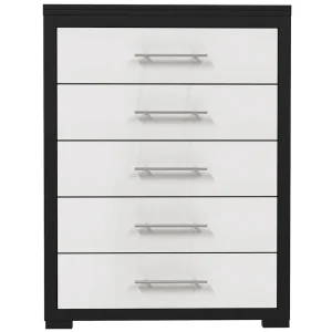 Barton commode de rangement 5 tiroirs pour chambre, java & blanc