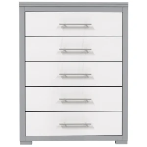 Barton commode de rangement 5 tiroirs pour chambre, gris clair