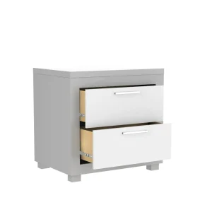 Table de nuit droite alpha pour chambre, gris et blanc