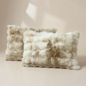 2 Taies d'oreillers Décoratif 50*70 cm en Forrure de Lapin