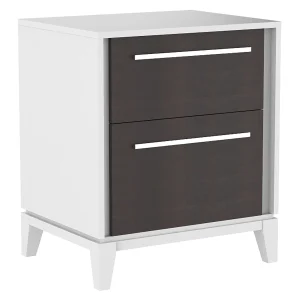 Table de nuit moderna pour chambre, blanc et bois grange