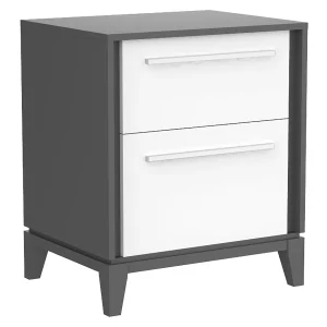 Table de nuit moderna pour chambre, gris foncé et blanc