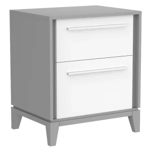 Table de nuit moderna pour chambre, gris et blanc