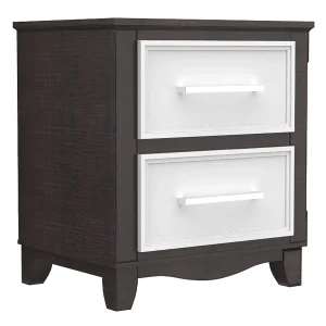 Table de nuit bella pour chambre, blanc et bois grange