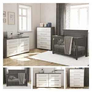 Lit bébé Karlstad - Trio collection joanna gris foncé et blanc