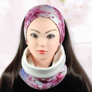 Bandeau polaire femme fleuri OEKO-TEX – Chaleur douce & style floral “Fleurs de cerisier”