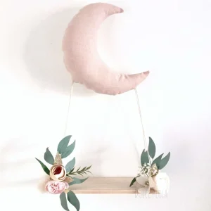 Veilleuse lune balançoire fleurie en lin