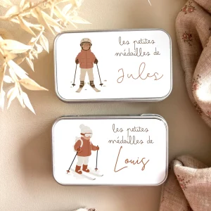 Boîte personnalisée pour médailles de ski enfant