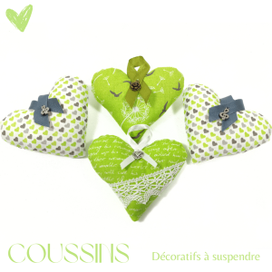 Coussins décoratifs cœurs verts à suspendre / coussin vert, gris et blanc / Coussin à poser / Décoration maison / Idée cadeau