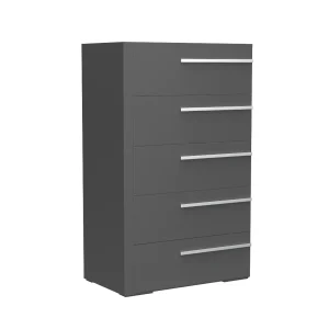 Commode 5 tiroirs gabriella pour chambre, gris foncé