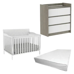 Ensemble 3 pièces bébé Boobeyeh lit et table blanc