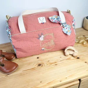 Louison le sac polochon enfant marsala doré et Liberty Betsy porcelaine