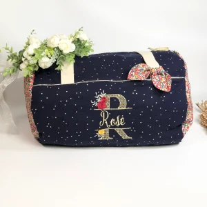 Louison  le sac polochon enfant bleu nuit doré et Liberty Betsy garance