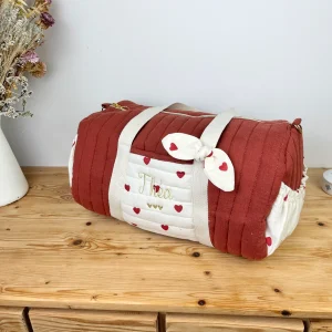 Léon le sac polochon adulte double gaze tomette et coeurs