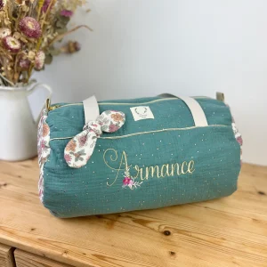 Louison le sac polochon enfant eucalyptus doré et marion rose