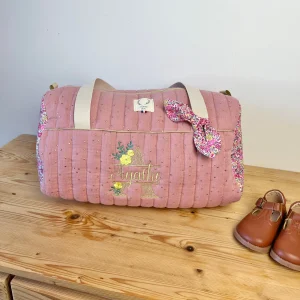 Louison le sac polochon enfant rose thé doré et Liberty Emma