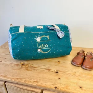 Louison le sac polochon enfant wiltshire lilas et double gaze paon