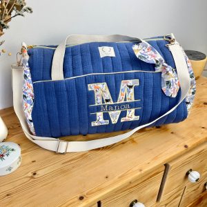 Louison le sac polochon adulte matelassé indigo et Liberty zoo