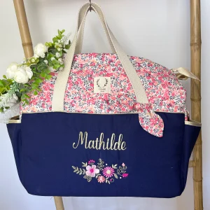 Aimé le sac à langer gabardine marine et Pois de senteur