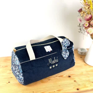 Louison le sac polochon enfant velours bleu marine et wiltshire nuit