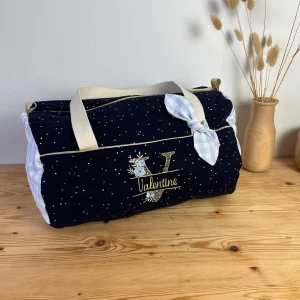 Louison le sac polochon enfant Bleu nuit doré et vichy