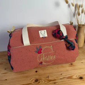 Louison le sac polochon enfant Liberty Ciara pétrole et tomette doré