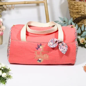 Louison le sac polochon enfant corail et Pois de senteur
