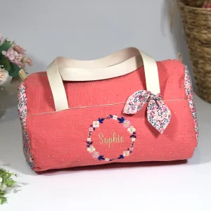 Louison  le sac polochon enfant corail doré et Liberty wiltshire couronne florale
