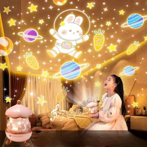*Veilleuse Projecteur Enfant Lapin Astronaute – Lampe Musicale Rotative* 🌙✨