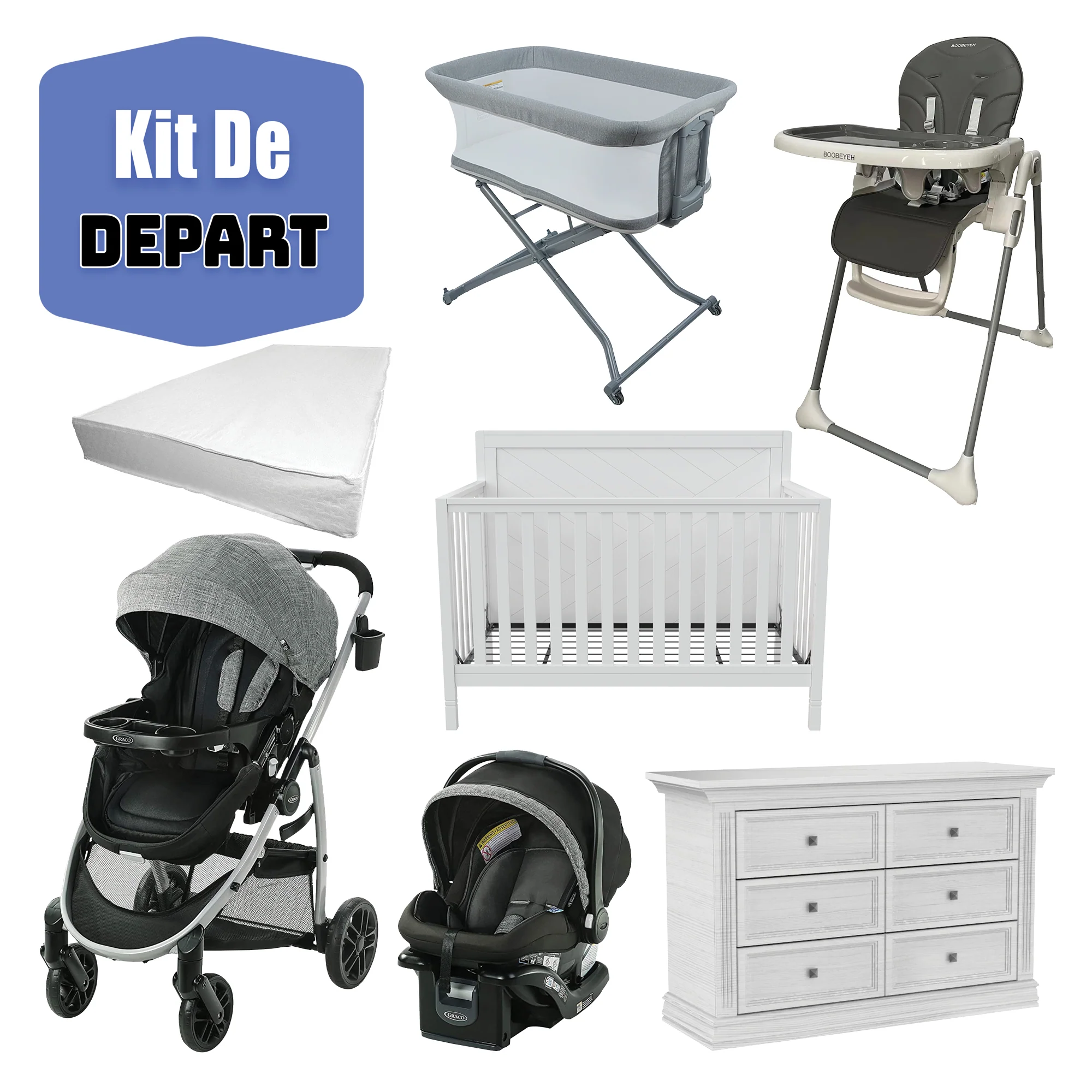 Kit complet pour chambre de bébé : poussette, lit convertible, chaise haute et matelas. – Image 3