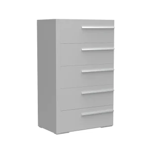 Commode 5 tiroirs gabriella pour chambre, gris clair