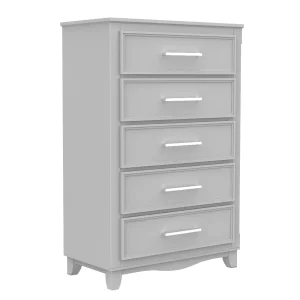 Commode 5 tiroirs bella pour chambre, gris clair