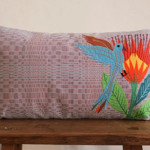 Coussin binakol oiseau brodé main,  30x 50 No.3