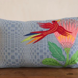 Coussin binakol oiseau brodé main,  30x 50 No.5