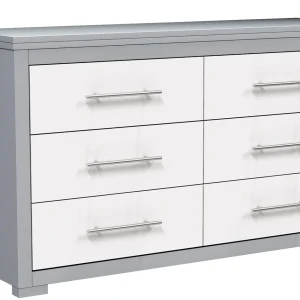 Barton commode double 6 tiroirs , gris clair & blanc