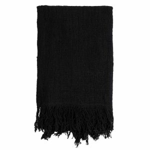 Java handloom, Couverture en coton noir recylcée tissé main