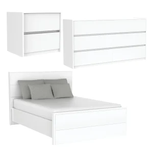 Lit queen alpha, table de nuit farona et commode double à 6 tiroirs