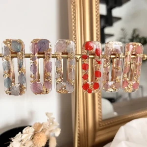 Barrette résine et fleurs séchées rectangulaire