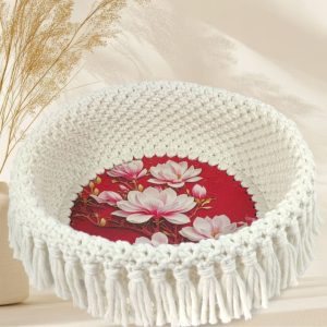 Corbeille macramé écru artisanale — panier déco boho chic fait main