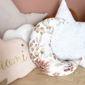 Coussin lune en coton à motifs