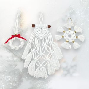Décoration Noël macramé — lot 3 suspensions artisanales sapin & maison