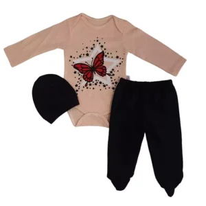 Ensemble 3 pièces Baby Blue Papillon Saumon