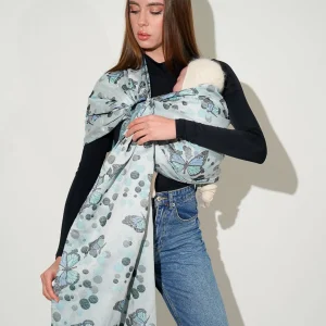 Écharpe de portage anneaux Papillons bleu