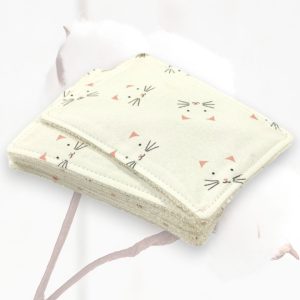 Lingettes bébé lavables coton bio – lot 7 pièces motifs chats, réutilisables & écologiques